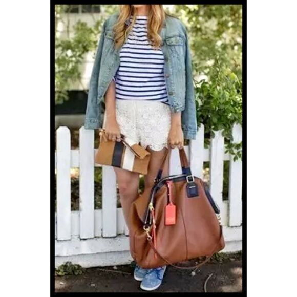 NWT Club Monaco Lyndsey Lined Crochet Shorts Drawstring Scallop Hem White Large - Picture 8 of 8